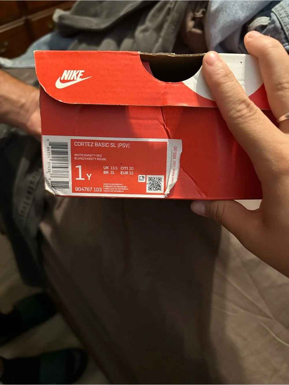 Nike Kids White Sneaker with Red Swoosh